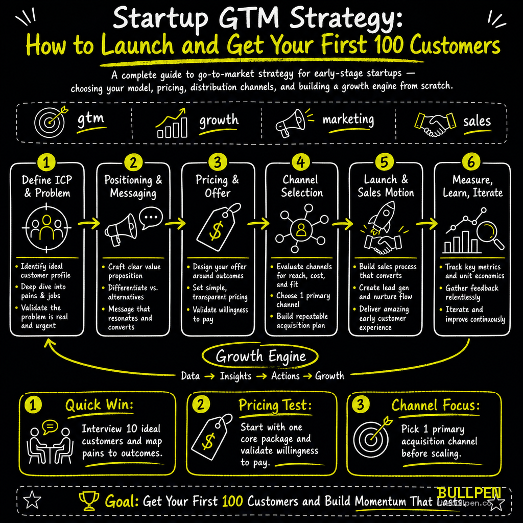 Illustration for Startup GTM Strategy: How to Launch and Get Your First 100 Customers